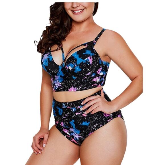 Dearlove Womens Plus Size Strappy Push Up High Waisted Bikini Bathing Suits - Picture 1 of 9